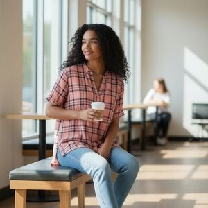 Gloria Vanderbilt Pink Checkered Shirt
